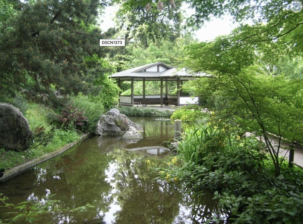Botanical Gardens of Rome Japanese garden pond and pavilion